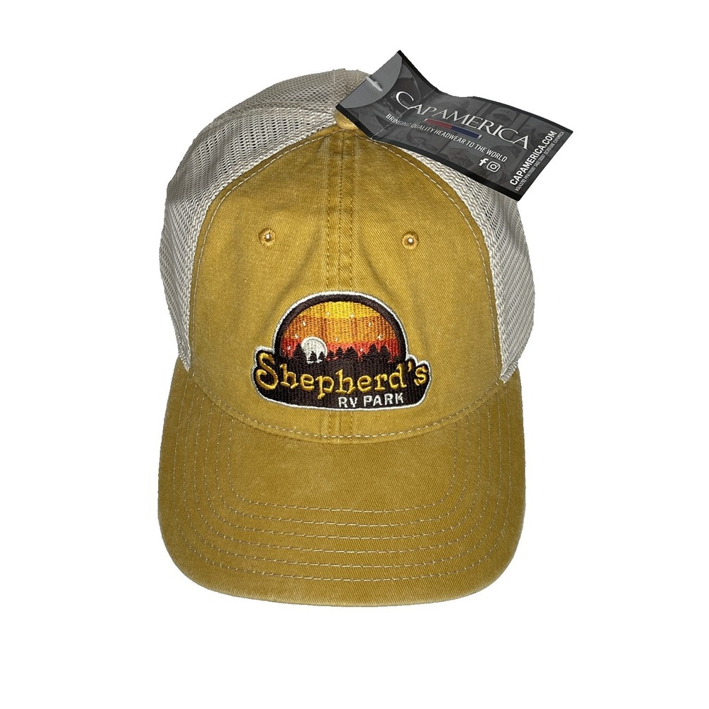 Cap America i3027 Mustard Stone Shepherds RV Park Trucker Hat Snapback NWT